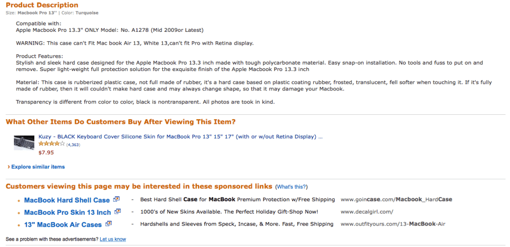 amazon product description and other links